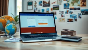 Apply easily for the uk eta online application with a digital workspace showcasing travel elements.