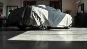 Showcasing an extended warranty for luxury cars with a high-end vehicle in a secure, stylish environment.