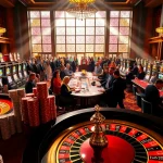 Dewacasino vibrant gambling scene showcasing engaged players at roulette and slot machines