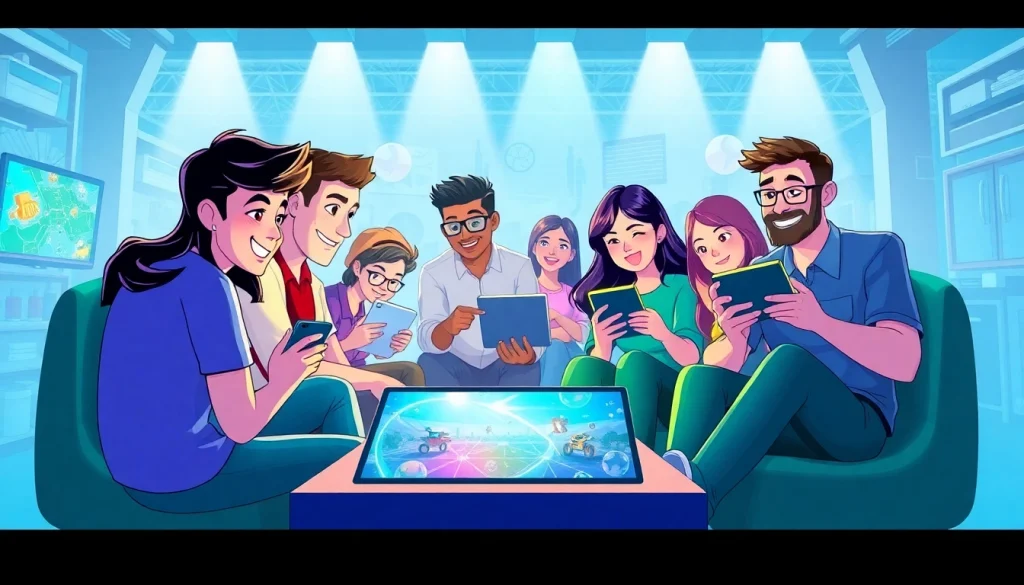 Jalwa Game players enjoying various games on mobile and laptop devices in a vibrant gaming environment.