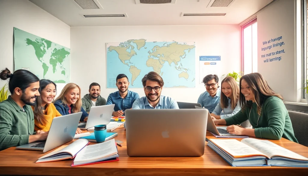 現代的な教室環境でBizmates 無料体験を活用した、さまざまな大人の学習者を紹介する魅力的なオンライン英語レッスン。