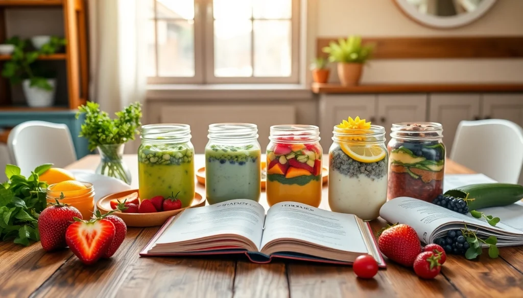 Showcasing a vibrant breakfast scene with mason jar meals at https://masonjarbreakfast.com.