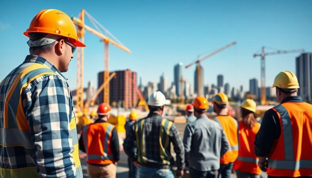 New Jersey General Contractor supervising a construction site, highlighting teamwork and urban development.