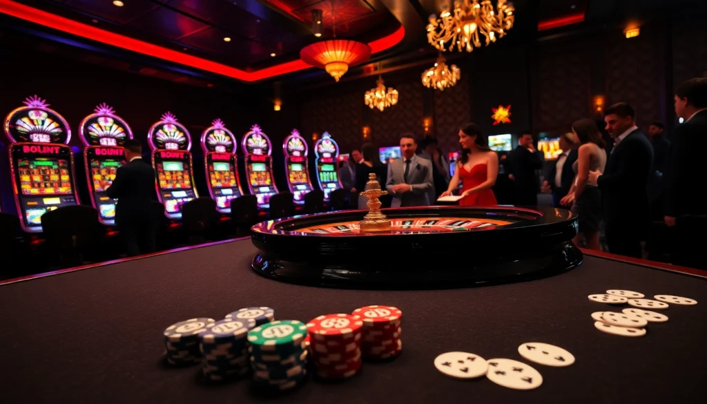 Experience the thrill of 88vv at a luxurious casino with roulette, poker chips, and vibrant slot machines.