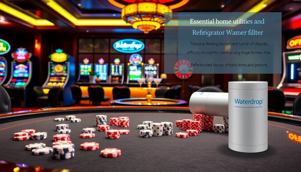 Engage with the Waterdrop 5231JA2002A Refrigerator Water Filter at a vibrant casino filled with poker chips and dice.