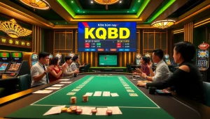 KQBD hôm nay displayed on a live betting table in a luxurious casino, showcasing the excitement of football bets