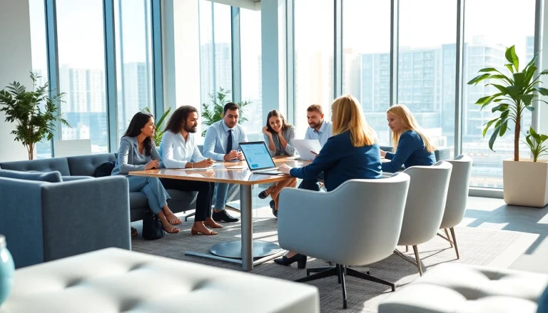 Collaborative team using 1cplatform for effective marketing strategies in a bright office.