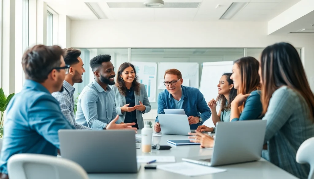 Discussing growth strategy trends in an engaging office setting with diverse professionals.