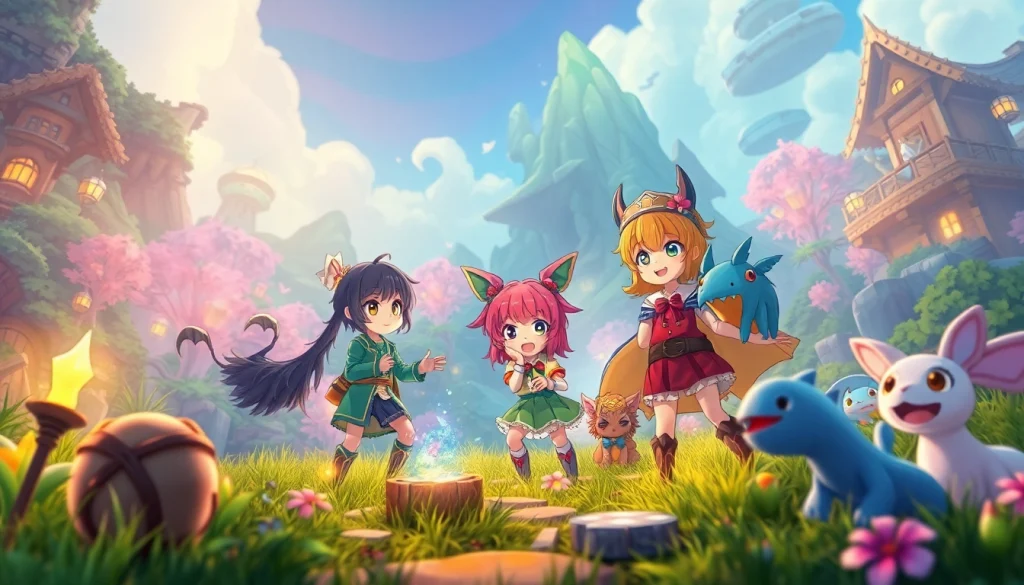 Engaging scene from a hentai game showcasing vibrant anime characters in a fantasy landscape.