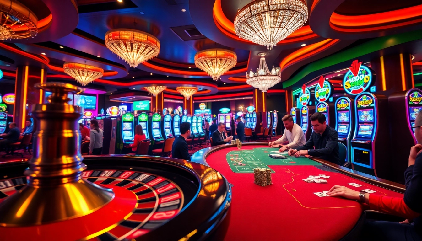 Players enjoying their bets at SODO Casino amid the excitement of slot machines and roulette.
