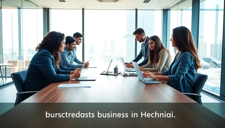 Collaborative professionals discussing Business loans in Chennai in a modern office environment.