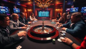 Bettors engaging with hidden wiki links at a casino table showcasing excitement and strategy.