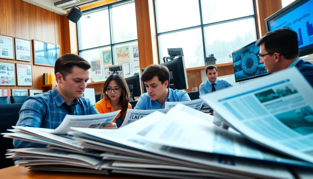 Journalists at work in a vibrant newsroom at https://www.thedailynewsonline.com, capturing the essence of journalism.