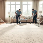 Showcasing carpet cleaning lincoln ca specialists skillfully refreshing a light carpet in a stylish home.