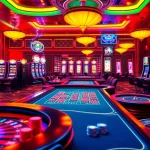 Exciting casino scene featuring a hentai game aesthetic with vibrant gaming tables and digital interfaces.