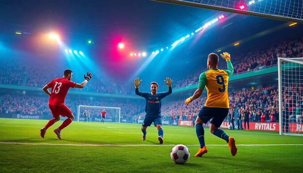 Catch the excitement of บ้านผลบอลพรุ่งนี้ with goalkeepers clashing in a vibrant stadium.