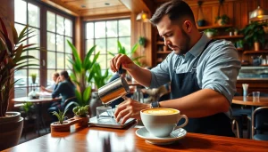 Köstlicher Kaffee im Coffee Shop Verband Lloret de Mar wird von einem Barista zubereitet.
