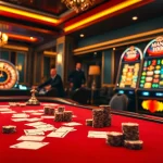 Players experiencing excitement at a luxurious casino scene representing Man88 with poker and roulette tables.