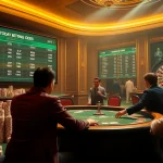 Engaging gamblers assess tỷ lệ kèo nhà cái hôm nay in a vibrant casino setting filled with excitement.