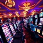 Memikat pemain di mesin slot pulsa berwarna-warni dalam suasana kasino mewah.