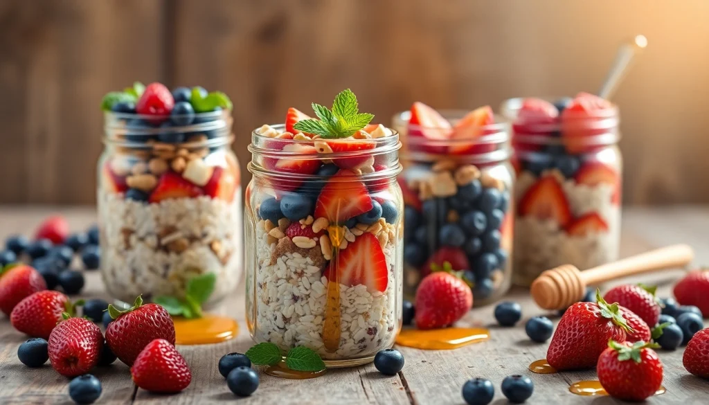 Enticing mason jar breakfast display featuring vibrant fruits and oats for healthy meals at https://masonjarbreakfast.com.