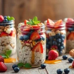 Enticing mason jar breakfast display featuring vibrant fruits and oats for healthy meals at https://masonjarbreakfast.com.