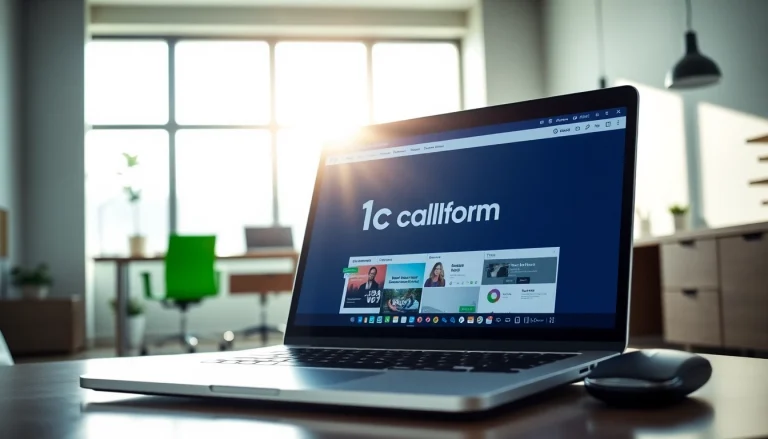 Engage with 1cplatform in a modern digital workspace setup featuring a laptop and office decor.