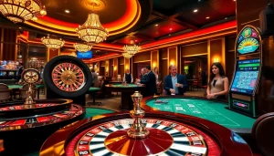 Experience the excitement of mm88 com with vibrant casino tables, roulette wheels, and engaging players.