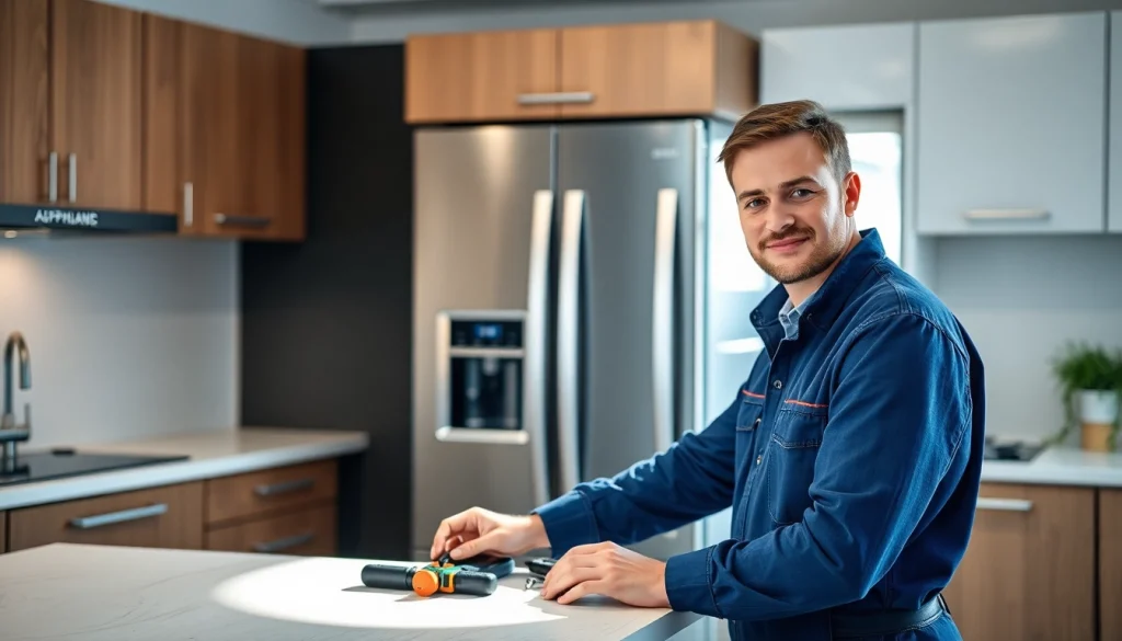 Technician providing appliance repair ottawa services in a modern kitchen.
