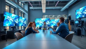 Engaged team at https://www.pnmmedia.com producing impactful media content together.