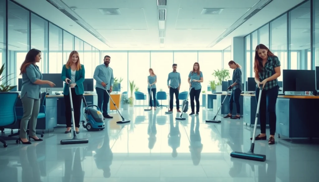 Commercial Cleaning Services in Washington D.C. depicted in a professional office with a cleaning team ensuring a spotless environment.