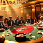 Experience high-stakes poker at the top club with vibrant chips and luxurious gaming tables.