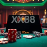 Experience the excitement of XX88 with a modern casino scene featuring poker chips and roulette.