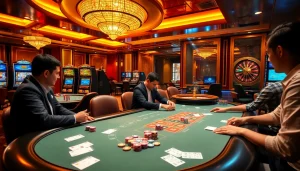 Experience the excitement of Man88 with vibrant casino visuals showcasing poker, roulette, and slots.