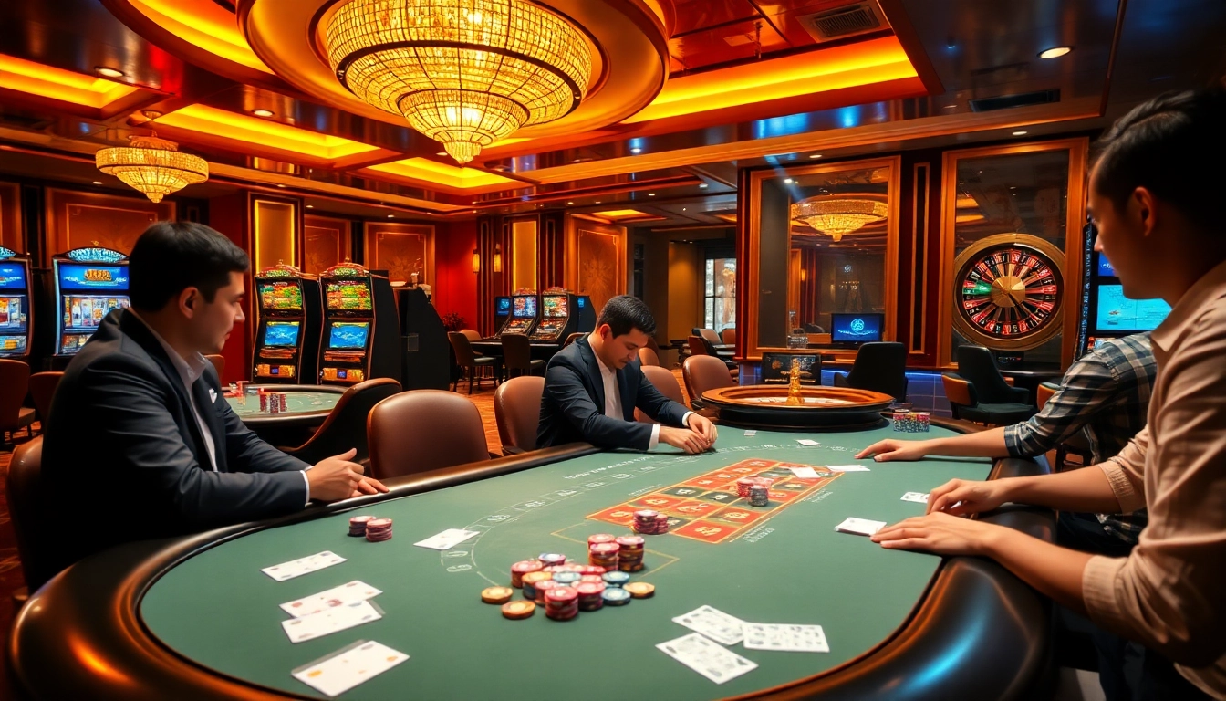 Experience the excitement of Man88 with vibrant casino visuals showcasing poker, roulette, and slots.