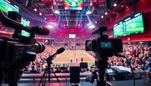 Engaging scene of Sports Broadcasting with dynamic equipment and enthusiastic audience.