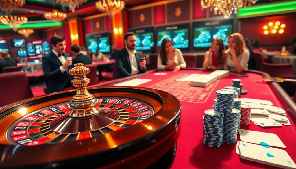 Players enjoying the thrill of betting at Nhà cái QQ88's luxury casino table