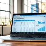Showcase linkedin lead scraper pricing with a professional office setup, highlighting spreadsheets and charts.