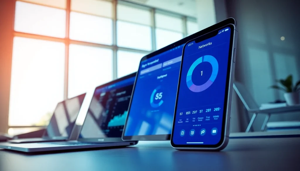 现代化工作空间中多设备上的快连 VPN 应用界面