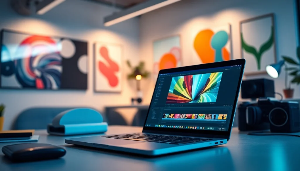 Interactive klynt workspace with vibrant video editing tools and a creative atmosphere.