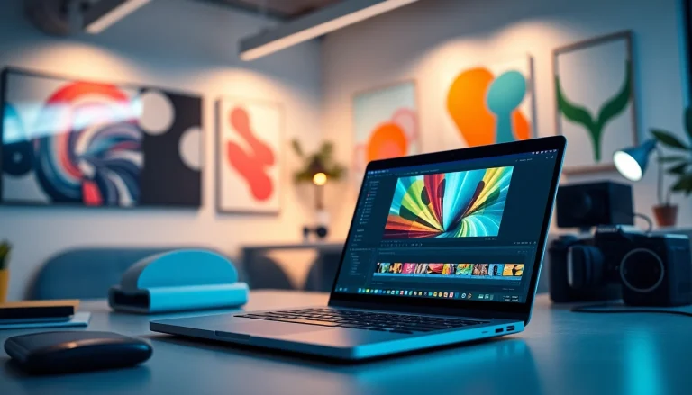 Interactive klynt workspace with vibrant video editing tools and a creative atmosphere.