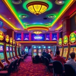Experience the thrill of jamu slot gameplay with vibrant machines and winning players in a luxurious casino.
