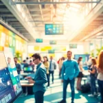 Engaging activity in an ai tool marketplace with diverse users interacting with innovative tools.