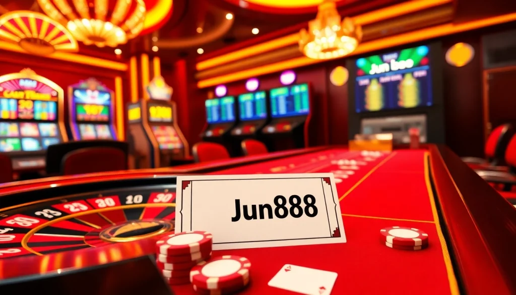 Experience the thrill of gambling at Jun888's luxurious online casino with vibrant tables and exciting games.