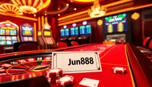 Experience the thrill of gambling at Jun888's luxurious online casino with vibrant tables and exciting games.