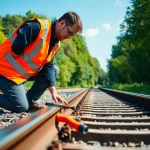 Track Inspectors Near Me assessing railway safety in a professional outdoor setting.