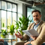Explore heating financing options with a friendly financial advisor in a modern office setting.