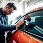 Clear Bra installer applying protective film on a luxury car to ensure durability.