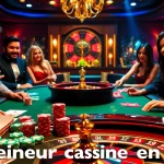 Découvrez l'excitation du meilleur casino en ligne avec des jetons de poker et des tables de jeu vibrantes.