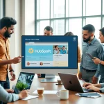 Collaborative team using hubspot crm free in a modern office environment.